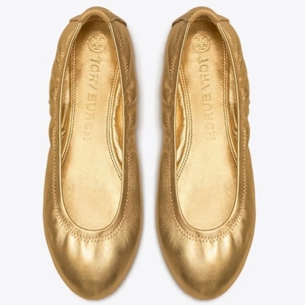 TORY BURCH EDDIE METALLIC BALLET FLAT IN GOLD **NWOT**